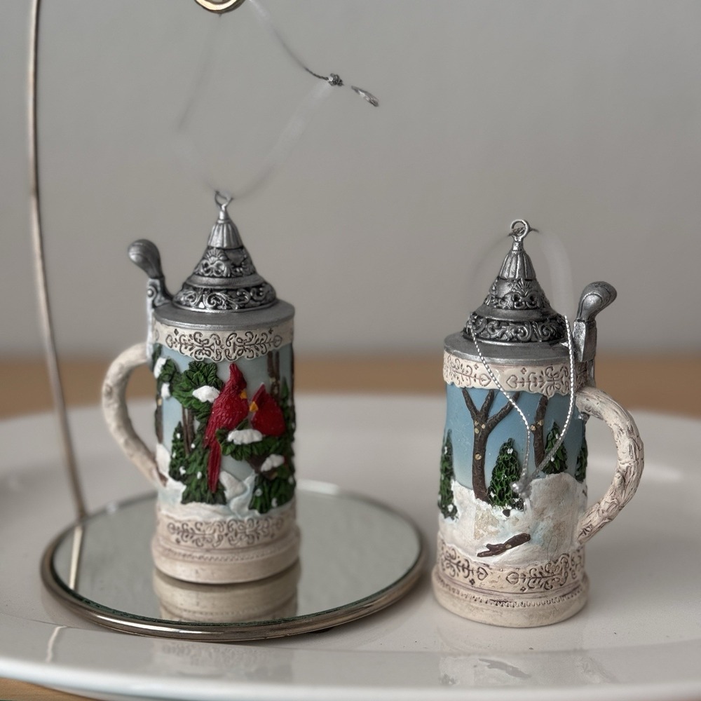 Vintage Cardinal Red Bird Beer Stein Winter Christmas Ornament Keepsake Lot 2 - Picture 2 of 5